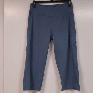 Baleaf Capri High Rise Leggings Women's Size XL Slate Blue Wide Leg Side Pockets